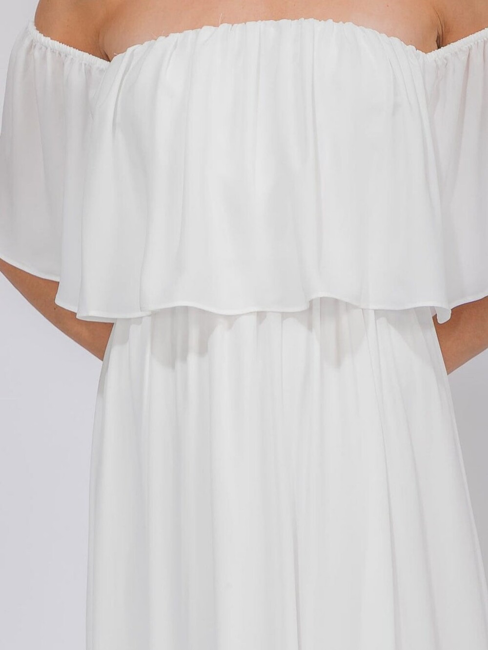 White Boho Off Shoulder Maxi Dress Flowy Ruffle Beach Wedding Bridal Dress - Picture 4 of 4